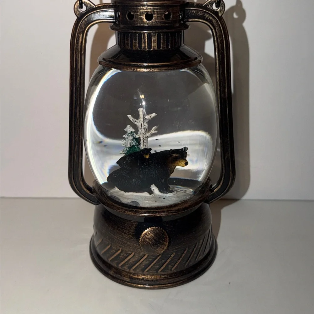 Cracker Barrel. Rustic Bronze Lantern with Bear Design (Plastic) Glitter Globe.